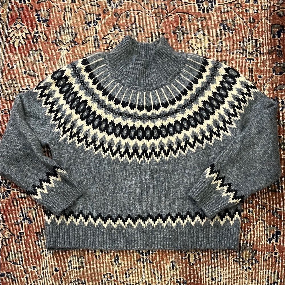 Gap Blue Gray Fair Isle Mockneck Sweater